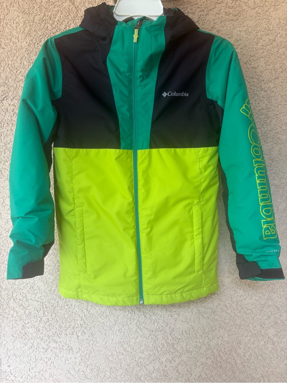 Columbia youth waterproof insulated ski jacket green navy